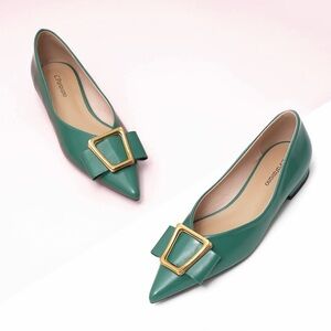 C.Paravano Green Trapezoidal Buckle Flats (Aida) Pointed Toe Size 38